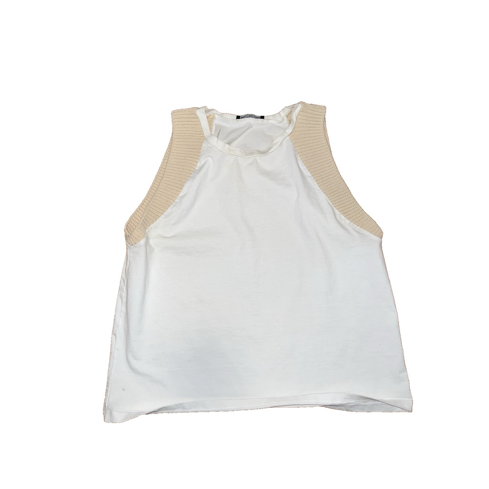 ZARA White cotton knit sleeveless blouse tank top Size M A003115 - Picture 2 of 5